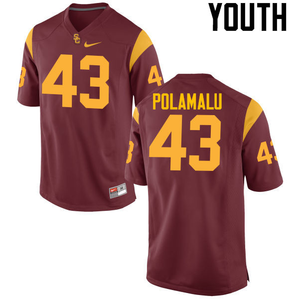 Youth #43 Troy Polamalu USC Trojans College Football Jerseys-Cardinal - Click Image to Close